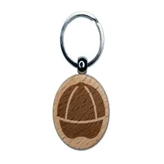 Baseball Cap Hat Engraved Wood Round Keychain Tag Charm