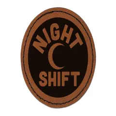 Night Shift Planning Round Iron-On Engraved Faux Leather Patch Applique - 2.5" Brown