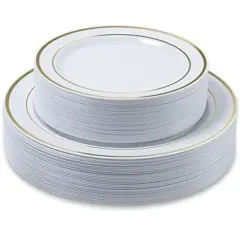 Kitcheniva Disposable Gold Trim Plastic Party Plates 9'' & 6''