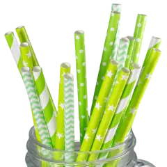 Kitcheniva Biodegradable Paper Straws Pattern Color 100 to 200 Pcs Green