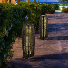 2 Pieces Solar-Powered Square Wicker Floor Lamps with Auto LED Light Black