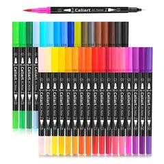 34 Double Tip Brush Pens Art Markers, Artist Fine & Brush Pen Coloring Markers for Kids Adult Book Halloween Journaling Note Taking Lettering Calligraphy Drawing Art Craft Supplies Kit