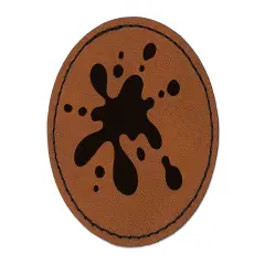 Paint Ink Blood Spatter Splat Drip Round Iron-On Engraved Faux Leather Patch Applique - 2.5" Brown