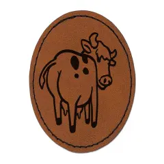 Cheeky Cow Butt Round Iron-On Engraved Faux Leather Patch Applique - 2.5" Brown