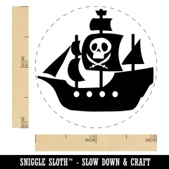Pirate Ship with Jolly Roger Skull Self-Inking Rubber Stamp for Stamping Crafting Planners Purple