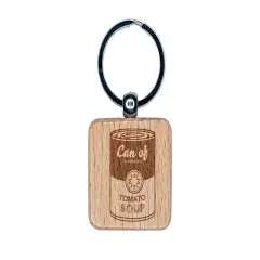 Can of Tomato Soup Modern Art Engraved Wood Square Keychain Tag Charm