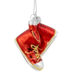Northlight 2.25" Red and Silver Sneakers Glass Christmas Hanging Ornament
