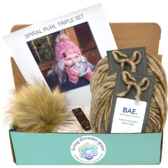 DIY Winter Accessories Triple Set Knit Kit. Includes Bulky Superfine Merino Wool Yarn, Printed Pattern, Pom-Pom, Rim Tag. Soft, Cozy, Great for Gifts Love Nest