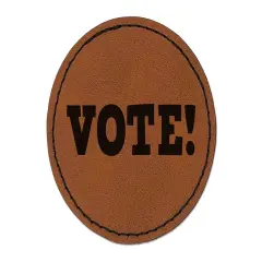 Vote Election Round Iron-On Engraved Faux Leather Patch Applique - 2.5" Brown