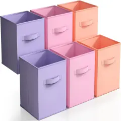 Sorbus Fabric Collapsible Cube Storage Bins Set (6 Pack) Purple, Pink, Orange