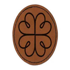 Four Leaf Lucky Clover Tribal Celtic Knot Round Iron-On Engraved Faux Leather Patch Applique - 2.5" Brown