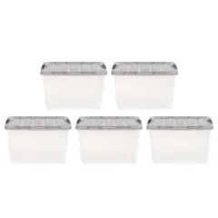 IRIS USA 40 Quart Stack & Pull Clear storage Box, Gray, 5 Pack