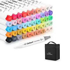 51 Colors Alcohol Brush Markers, Dual Tip (Brush & Chisel) Art Markers Permanent Sketch Markers for Adults Kids Coloring Artist Sketching Illustration Drawing Calligraphy, Bonus 1 Blender