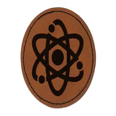Atom Atomic Round Iron-On Engraved Faux Leather Patch Applique - 2.5" Brown