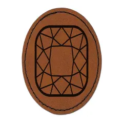 Antique Cushion Gem Cut Diamond Jewelry Round Iron-On Engraved Faux Leather Patch Applique - 2.5" Brown