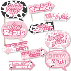 Big Dot of Happiness Funny Pink First Rodeo - Cowgirl 1st Birthday Party Photo Booth Props Kit - 10 Piece
