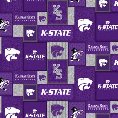Sykel Enterprises-Kansas State University Fleece Fabric-Kansas State Wildcats College Patch Fleece Blanket Fabric-Sold by the yard