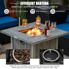 28 Inch 40 000 BTU Square Fire Pit Table with Lid and Lava Rocks-Grey