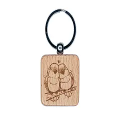 Pair of Lovebirds Parrots Anniversary Valentine's Day Engraved Wood Square Keychain Tag Charm