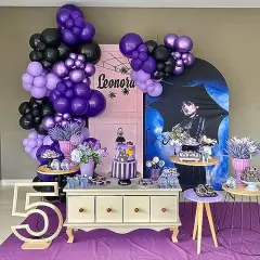 65 Pieces Purple Black Silver Latex Balloons, 12 Inches Metallic Silver Purple Confetti Balloons with 1 Ribbon for Halloween, Birthday, Graduation, Anniversary,Wednesday party decorations