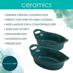 2 Piece Solid Glaze Ceramics Au Gratin Bakeware / Baker Set, Oval , Teal