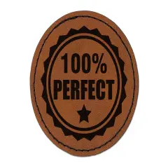 100 Percent Perfect Teacher Round Iron-On Engraved Faux Leather Patch Applique - 2.5" Brown