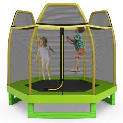 Mini Trampoline for Kids with Safety Net Foam Poles Steel Frame Bounce Jumper for Indoor Outdoor Yellow