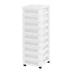 IRIS 8.5" x 11" 9 Drawer Storage Rolling Cart with Organizer Top, White