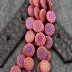 *8* 14mm Opaque Red Satin Sliperit Laser Tattoo Sun Coin Beads