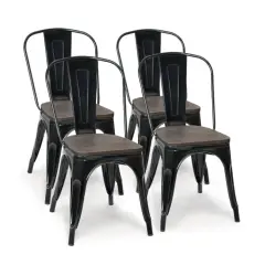 18 Inch Height Set of 4 Stackable Style Metal Wood Dining Chair Black