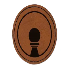 Chess Piece Black Pawn Round Iron-On Engraved Faux Leather Patch Applique - 2.5" Brown