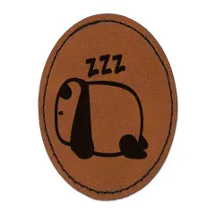 Very Tired Panda Doodle Napping Sleeping Resting Round Iron-On Engraved Faux Leather Patch Applique - 2.5" Brown
