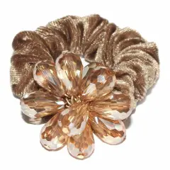 Kitcheniva Crystal Flower Scrunchies Hair Tie For Women Caffee