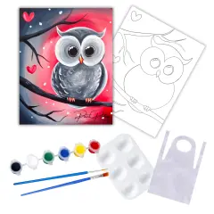 "Vday Night Owl" DIY Canvas Art Kit, Adult Beginner, Acrylic Paint Size 11x14 inch