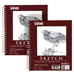 8" x 10" Sketch Book Pad, Pack of 2, 100 Sheets Each, 60lb (100gsm) - Spiral Bound Artist Sketching Drawing Paper Pad, Acid-Free - Graphite Colored Pencils, Charcoal - Adults, Students