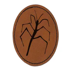 Walking Stick Bug Insect Round Iron-On Engraved Faux Leather Patch Applique - 2.5" Brown