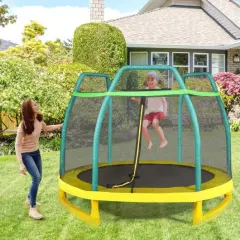 Kids Trampoline with Safety Enclosure Net Green