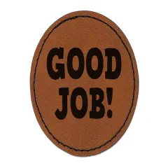 Good Job Teacher School Round Iron-On Engraved Faux Leather Patch Applique - 2.5" Brown