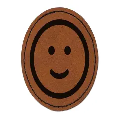Happy Face Smile Good Job Round Iron-On Engraved Faux Leather Patch Applique - 2.5" Brown