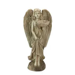 Northlight 19.5" Brown and Beige Angel with Flower Outdoor Patio Garden Bird Feeder