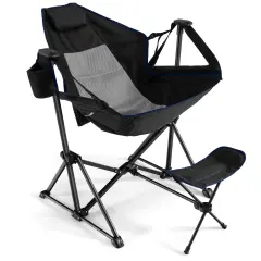 Hammock Camping Chair with Retractable Footrest and Carrying Bag Black