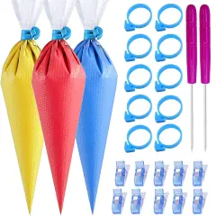 122 Pieces Tipless Piping Bags - 100pcs Disposable Piping Pastry Bag for Royal Icing/Cookies Decorating - 10 Pastry Bag Ties,10 Clips &2 Scriber Needle - Best Cookie/Cake Decorating Tools (14 inch)