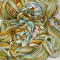Designer Blend Merino, Pineapple Fiber, and Mulberry Silk Combed Top Roving. Fancy, Colorful, Exotic - Limited Edition. Coastline