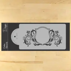 Ornate Monogram Crest Cake Stencil | C1084 by Designer Stencils | Cake Decorating Tools | Baking Stencils for Royal Icing, Airbrush, Dusting Powder | Reusable Plastic Food Grade Stencil | Easy to Use