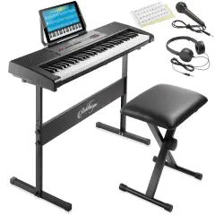 Ashthorpe 61-Key Digital Electronic Keyboard&nbsp;Piano, Beginner Kit with Stand, Bench, Headphones, Mic and Keynote Stickers