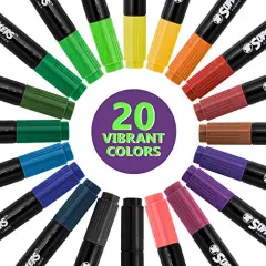 Super Markers 20 Unique Colors Dual Tip Fabric & T-Shirt Marker Set-Double-Ended with Chisel Point and Fine Point Tips - 20 Permanent Ink Vibrant and Bold Colors