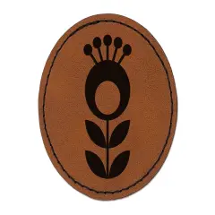 Scandinavian Flower Round Iron-On Engraved Faux Leather Patch Applique - 2.5" Brown