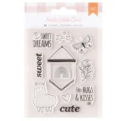 American Crafts Hello Little Girl Mini Stamp Set-11/Pkg