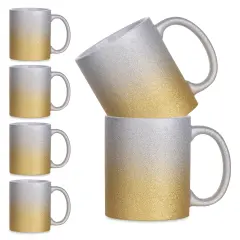 Craft Express Sublimation Printing Ceramic Mug - 11 oz, Gold Ombre Glitter, Pkg of 6