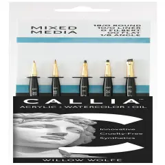 Willow Wolfe Callia Artist Mixed Media Detail Brush Set-Round, Liner, Filbert, Flat, Angle